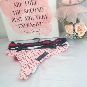 1966  Red and Navy Heart Print Thong Panties Bottoms NWT
